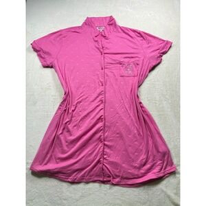Juicy Couture Pink Rhinestone Logo Button Front Nightgown Sleep Shirt Womens XL
